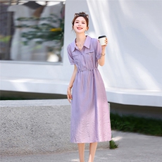 莱赛尔天丝连衣裙女2025新款夏季中长款高级感收腰减龄衬衫a字裙，女装连衣裙，梦芯尔