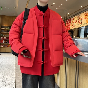 中式唐装男款冬季加厚风汉服青红色立领休闲外套A33-P158图片