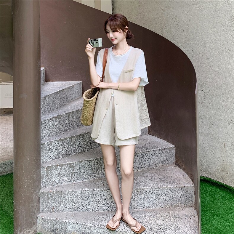 短裤套装女2025夏季新款小个子巨好看的清冷松弛感休闲减龄一整套,女装套装/套裙,2B237