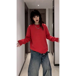 重磅秋冬男女纯色打底针织衫圆领套头半高领毛衣美式复古休闲上衣图片