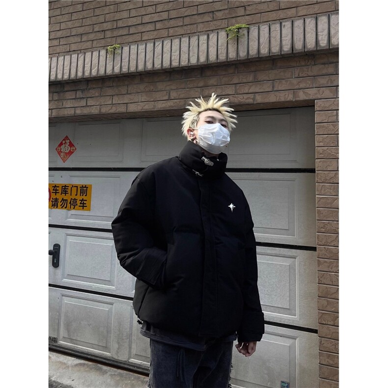 美式复古加厚棉衣2025冬季金属扣立领棉服女宽松百搭外套图片
