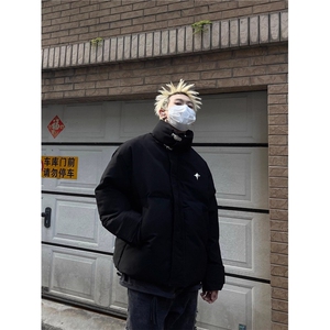 美式复古加厚棉衣2025冬季金属扣立领棉服女宽松百搭外套图片