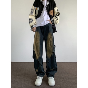 2024新款潮牌百搭宽松休闲裤美式高街水洗做旧牛仔裤男 K7618-P54图片
