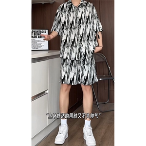 短袖衬衫男+短裤男套装男100%聚酯纤维M-5XL大码TZ78721P50控98图片