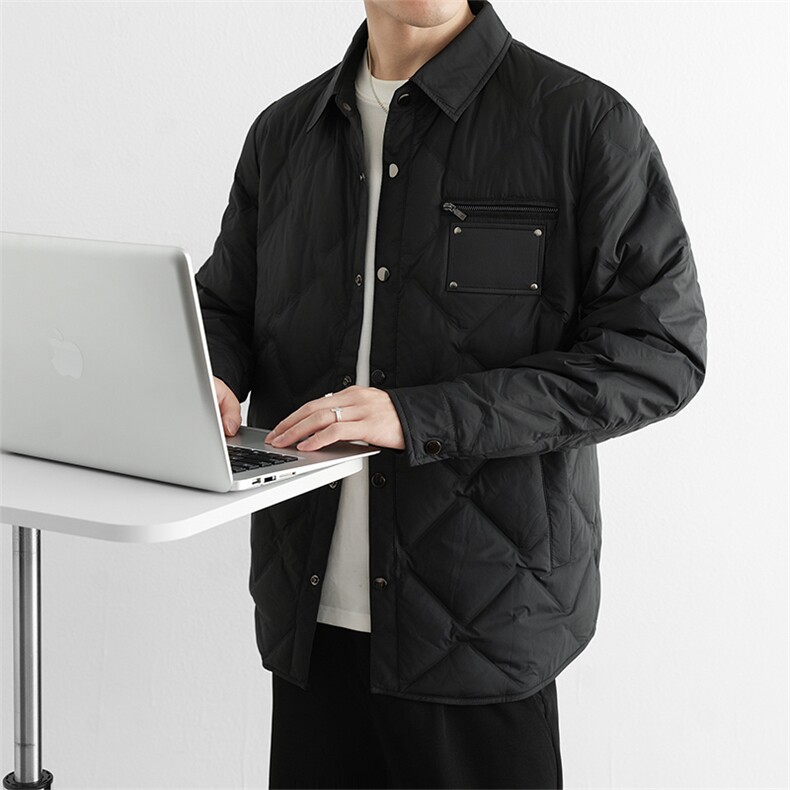 商务通勤轻薄款羽绒服男士轻便保暖衬衫式时尚翻领羽绒服外套潮，男装衬衫，星座914