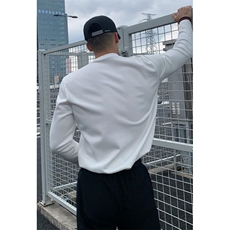 抖音得物高品质美式高街重磅曼巴棉cleanfit螺纹拼接卫衣长袖T恤，男装T恤，电商A486-1