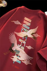 已做版权新中式潮短袖风宽松仙鹤复古t恤男T55-P28，男装T恤，星座205-5