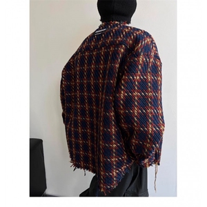 美式复古编织毛呢子格子外套男秋冬款cleanfit短款小香风情侣夹克图片