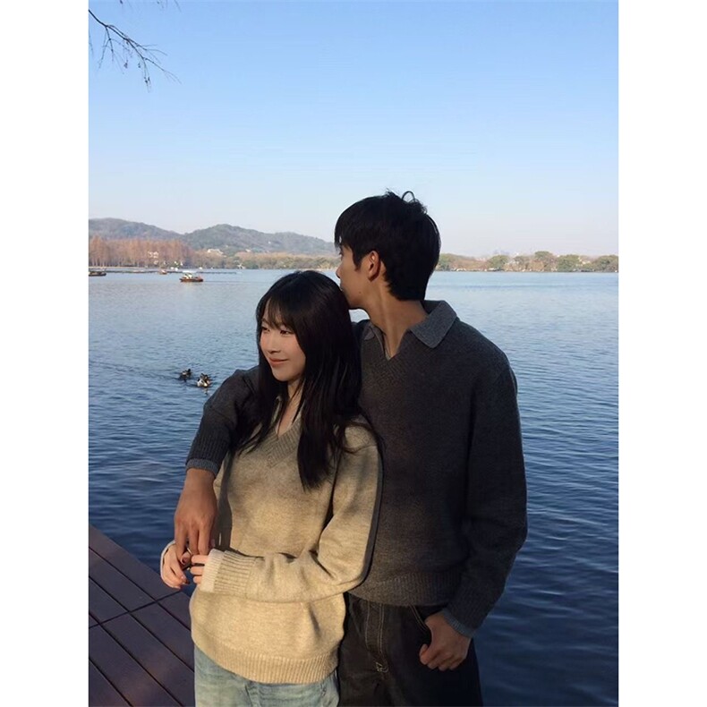重磅北极绒假两件衬衫领毛衣美式高街复古休闲慵懒纯色翻领针织衫,男装针织衫/毛衣,电商A486