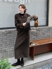 现货-高级感时尚套装2025年秋冬新款加厚夹棉气质两件套套装女，女装套装/套裙，霓裳依族