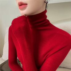 人字纹~无缝堆堆领~扬子精纺羊毛衫女2025秋冬套头针织薄款毛衣，女装针织衫/毛衣，暖绒情旗舰店