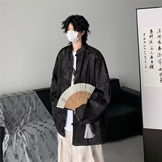 新中式龙纹盘扣唐装衬衫男风高级感潮牌宽松冰丝休闲立领衬衣，男装衬衫，星座601-2