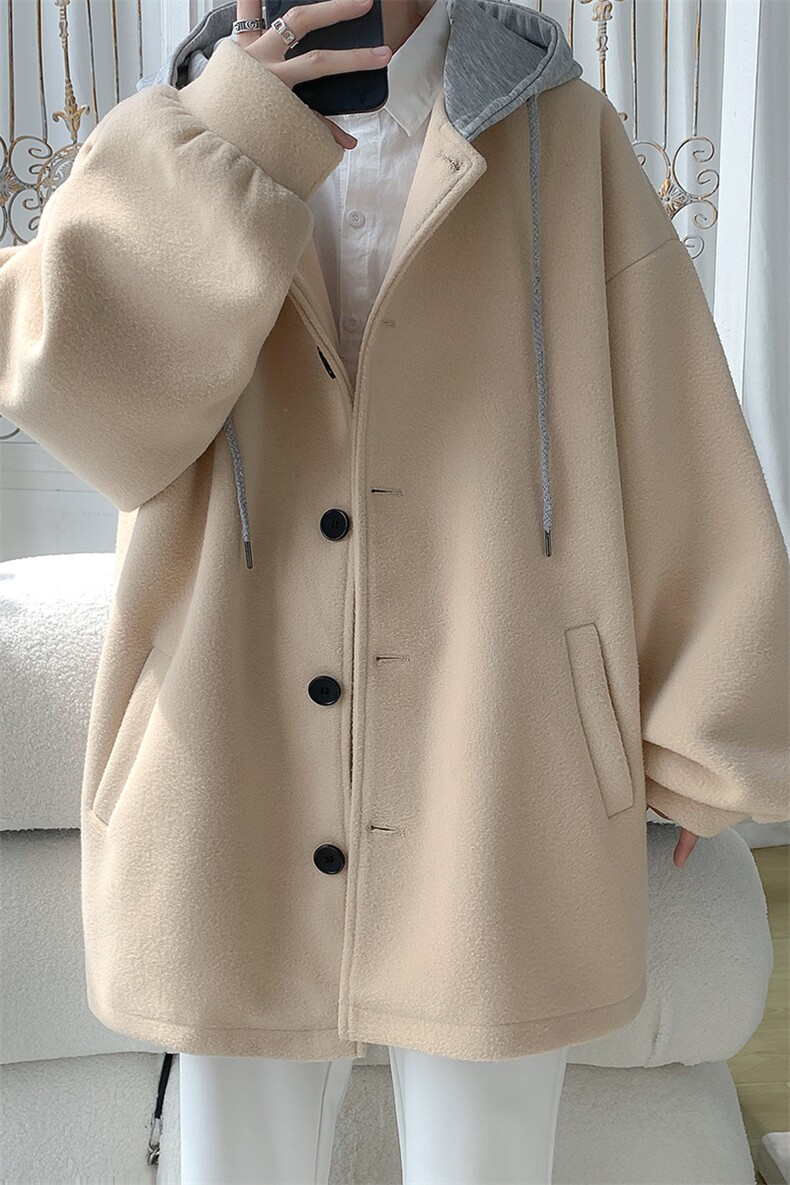 N6108/P95秋冬新款连帽假两件中长款毛呢大衣男风衣大码呢料上衣,男装风衣,电商A141