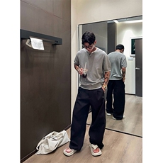 假两件亨利领针织短袖T恤男夏季潮牌老钱风修身显肌肉内搭打底衫，男装T恤，星座1004-3