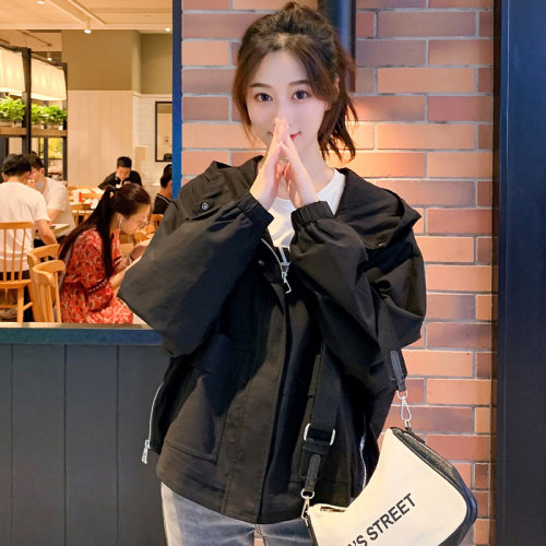 连帽拉链短款外套女装2021秋款新款宽松气质短款减龄图片