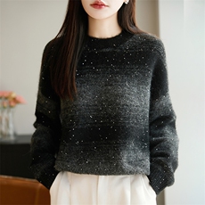 2025年秋季时尚百搭通勤简约休闲圆领撞色亮片上衣，女装针织衫/毛衣，郡淞羊绒