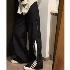 条纹拉链运动裤男美式高街设计感hiphop休闲直筒阔腿裤L20122-p50，男装休闲裤，星座1008