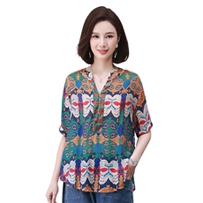 时尚宽松印花镶钻短袖上衣舒适百搭显瘦女装衬衫，女装衬衫，叶笙衣