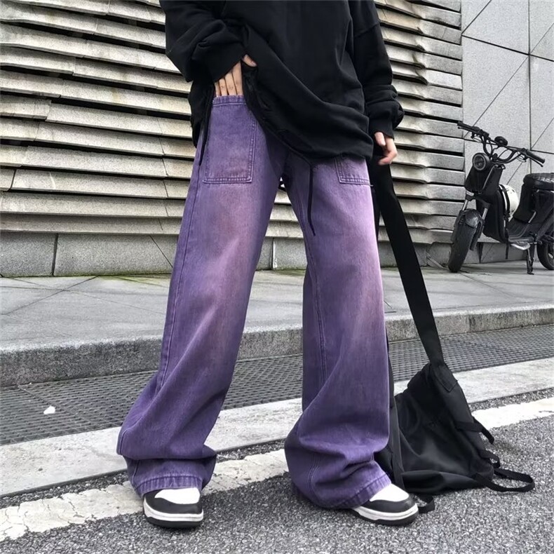 2023牛仔裤男直筒宽松春季紫色小众高级感阔腿休闲长裤NZ033-P50,男装牛仔裤,星座1103-2