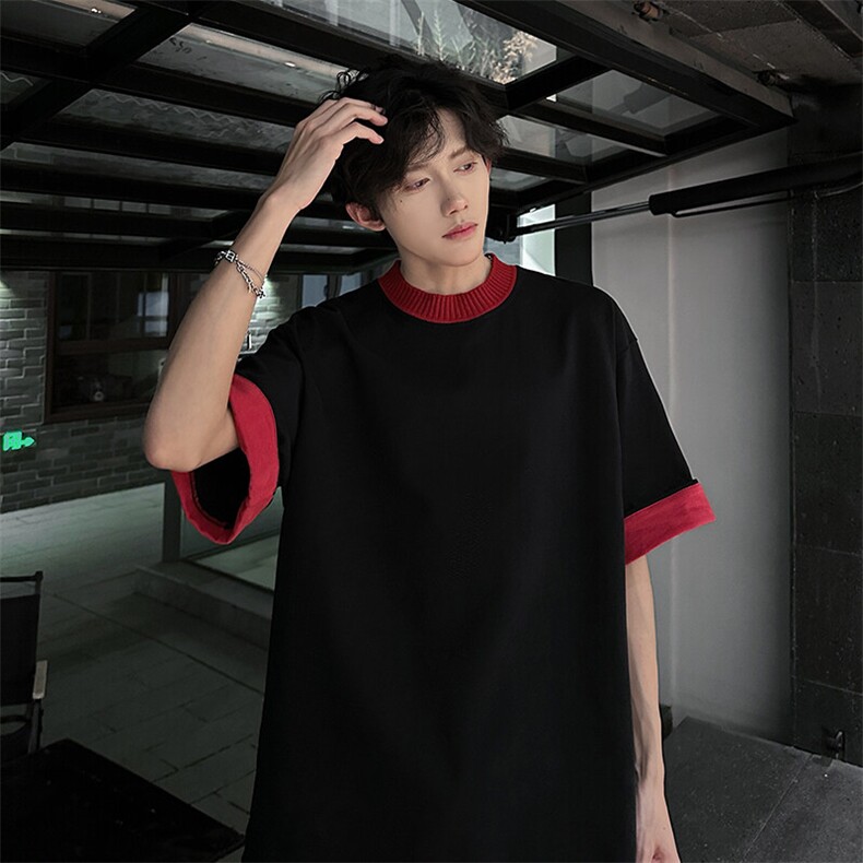 2025新款撞色T恤男美式宽松重磅高密罗口圆领短袖A210A-TX17-P38，男装T恤，电商A210A