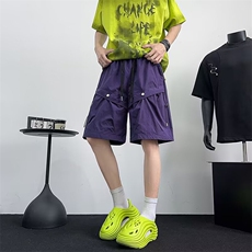 机能大口袋工装伞兵短裤男生宽松夏季薄款阔腿透气凉感休闲五分裤，男装牛仔裤，星座506A