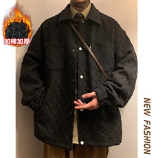 冬新复古小香风棉服男潮大码加棉加厚夹克保暖外套J595J加棉-P95，男装棉衣，电商A001
