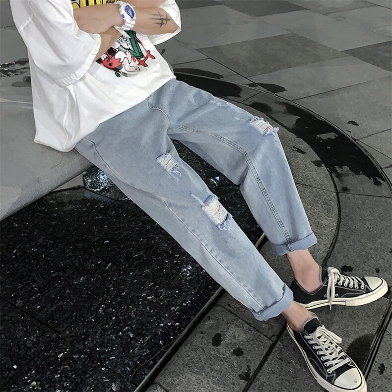 破洞牛仔裤！男女直筒乞丐裤NB03P40,男装牛仔裤,电商D325