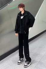 B221美式ins高街暗黑小众个性铆钉小脚牛仔裤LK23142-P65控88，男装牛仔裤，电商B221