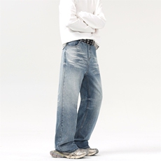 美式高街闪电纹水洗直筒微喇牛仔裤男女同款设计cleanfit显瘦裤子，男装牛仔裤，星座301D(原星座1004-8）