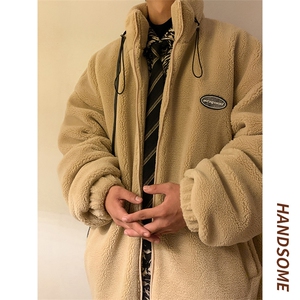 冬季羊羔毛棉衣男保暖加厚立领棉服外套102P110,牛仔裤拖鞋搭配男图片