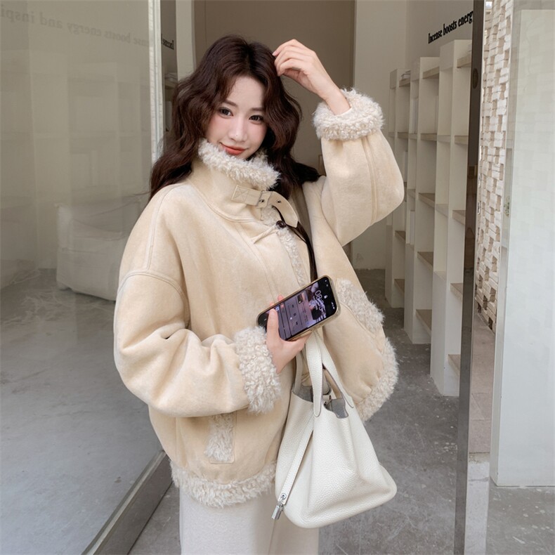 25新品冬季韩版简约皮毛一体6532-215-299,女装短外套,2C317
