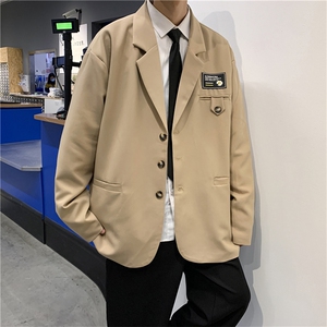 新款潮流三粒单排扣慵懒ins百搭西服上衣港风青年男 W1077-P48图片