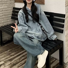 美式水洗复古情侣装牛仔卫衣连帽外套男2026年春秋季宽松显瘦上衣，男装工装外套，星座601-1
