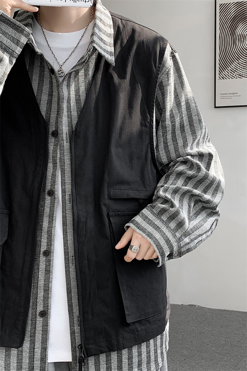 8XL-M特大码衬衫男假两件拼接衬衫新中式坎肩马甲外穿CS508TP68,男装衬衫,电商D206-1
