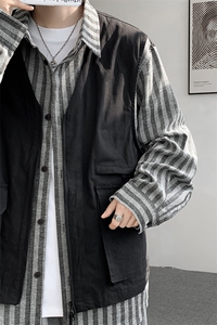 8XL-M 特大码衬衫男假两件拼接衬衫新中式坎肩马甲外穿CS508TP68图片