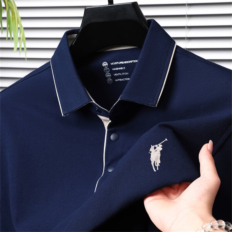 春季新款polo衫长袖男士翻领刺绣纯色棉t恤高端休闲上衣男图片