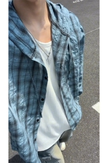 连帽格子长袖衬衫男女宽松衬衣防晒外套美式复古C2238-特价P35，男装衬衫，电商A007