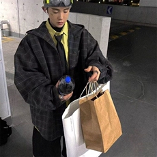 W9503-P65网图现货新款日系复古连帽格子衬衫宽松百搭潮流外套，男装衬衫，星座1608-2