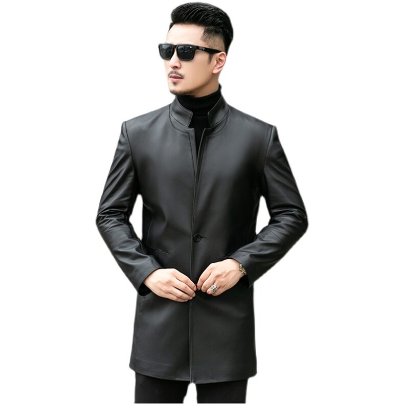 DLSN81875男士2023秋冬新款绵羊皮皮衣男翻领休闲皮风衣P850,男装皮衣,电商B360
