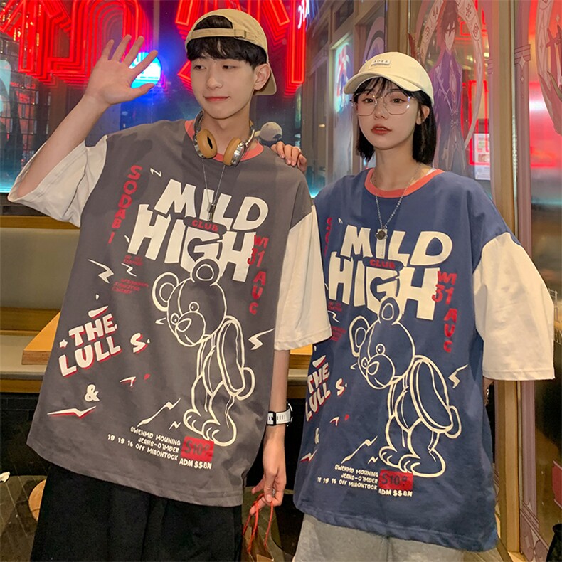 21夏款情侣风240克双纱棉高品质宽松大码圆领卡通印花T恤T57-P40,男装T恤,星座914-3