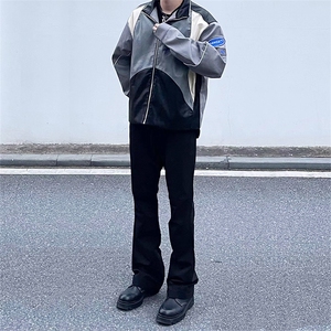 纯黑色高弹修身直筒大码微喇毛边牛仔裤男K860-K866-P50图片