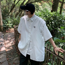 垂坠感黑色短袖衬衫男女可拆卸高级感夏季潮牌宽松衬衣-CS4514，男装衬衫，星座601-2