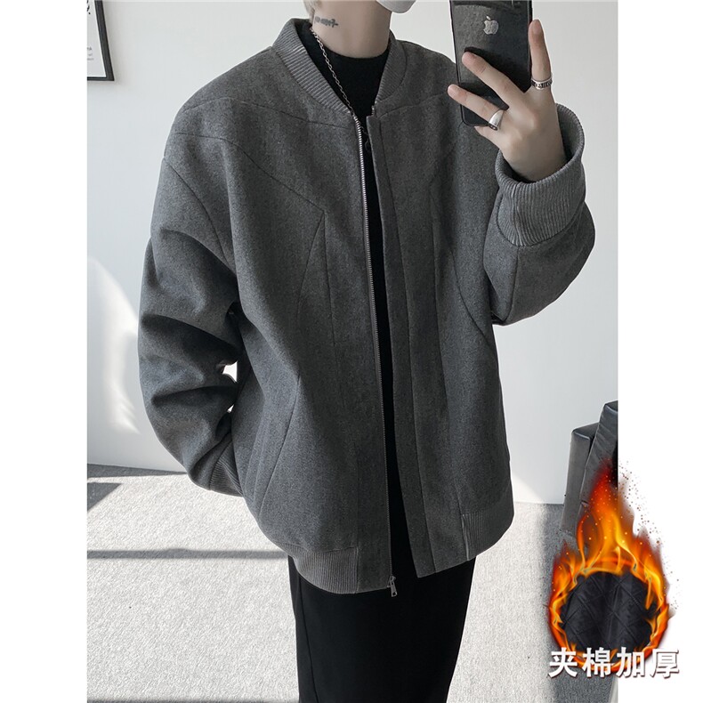 JK1169-特P58 加棉TP68 重磅呢料解构设计感拼接复古大码痞帅外套图片