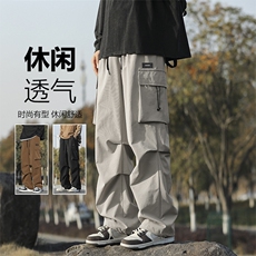 秋季时尚有型伞兵裤男宽松直筒休闲裤美式多口袋裤子K211-特批-38，男装休闲裤，星座718-1
