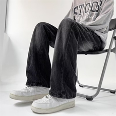 美式复古闪电裂纹vibe风牛仔裤男潮牌痞帅设计感男款显瘦裤子B33，男装休闲裤，星座506