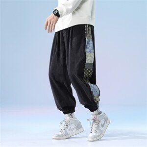 日系2024秋冬款撞色拼接灯芯绒束脚运动休闲潮牌卫裤8801-P50控69,男装休闲裤,星座914-3