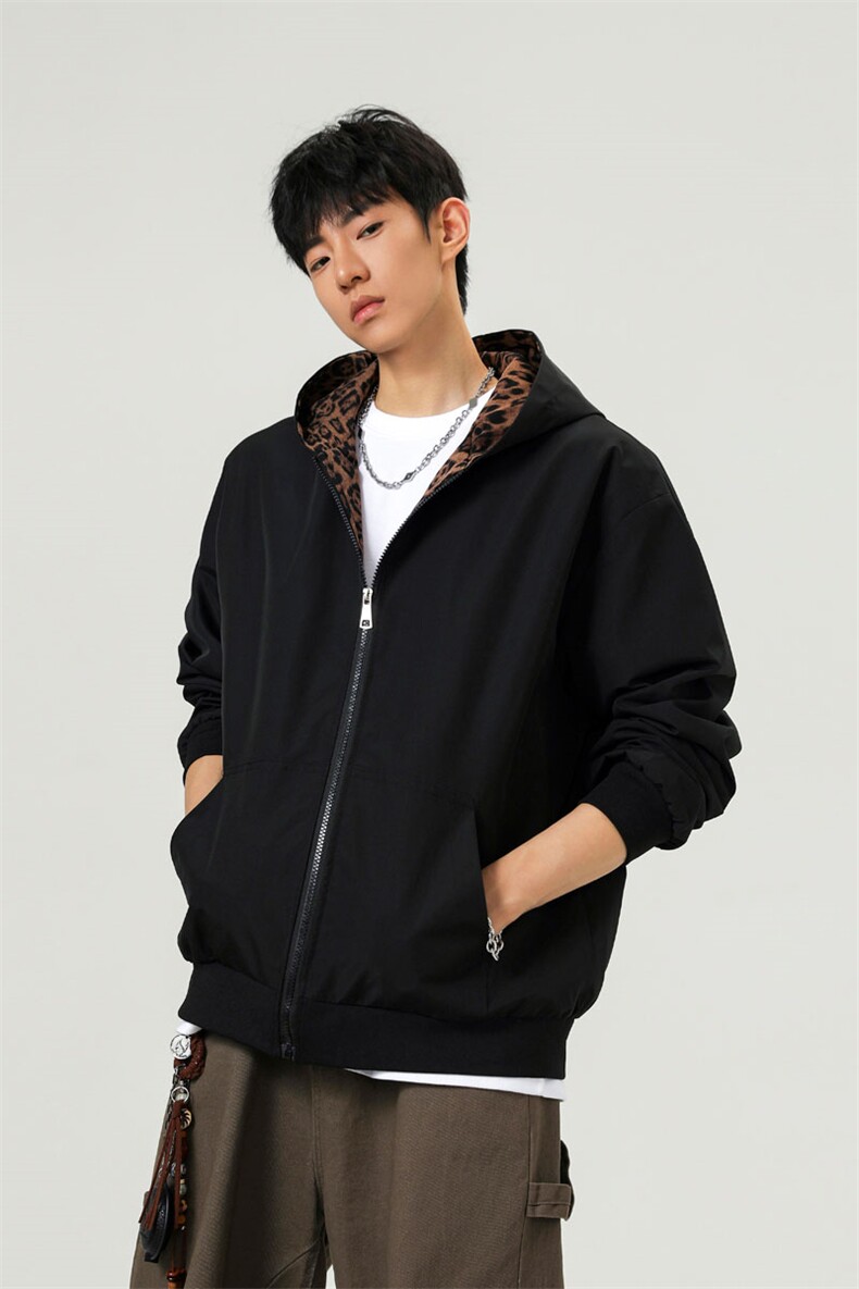 可二开豹纹元素大码M-5XL连帽夹克男100%聚酯纤维JK78091P69控108,男装夹克,星座226-1