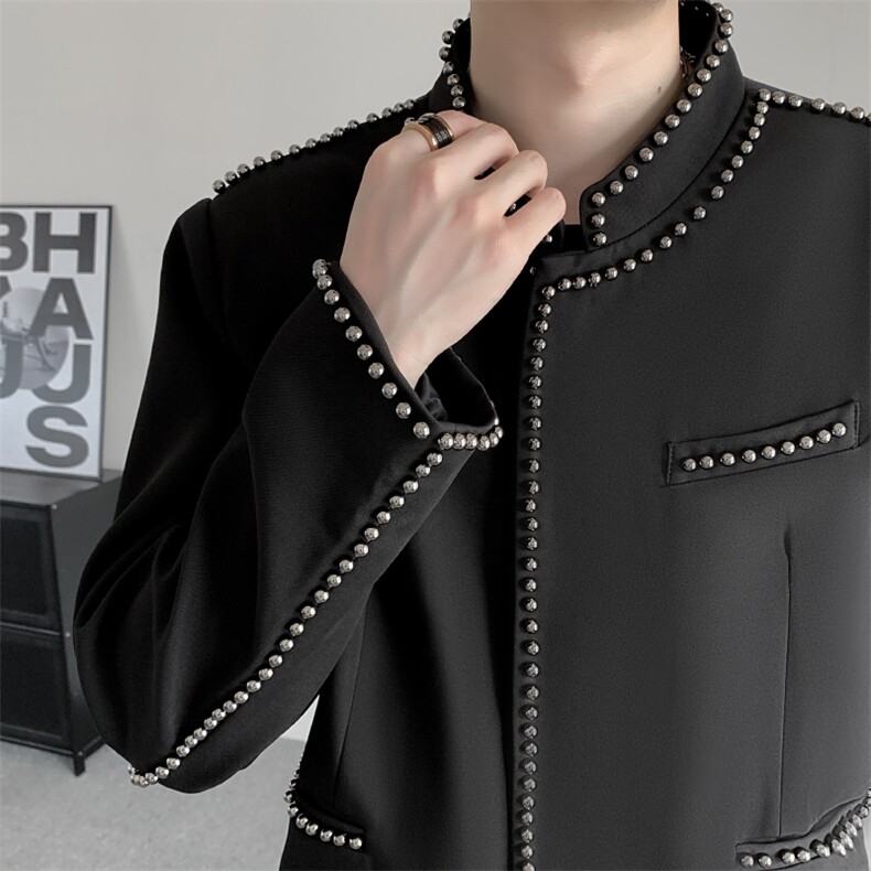 24秋冬王嘉尔明星同款短款西服外套男士立领柳丁设计重工西装夹克,男装夹克,星座909