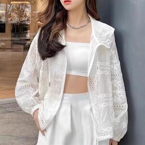 夏季新款韩版洋气连帽镂空防晒衣图片