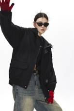 可二开发光贴片连帽工装冲锋衣大码M-5XL夹克女JK78076P85控128，女装短外套，星座226-1